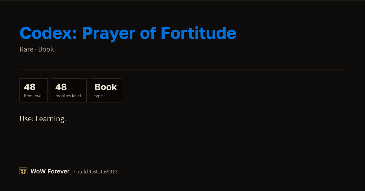 The preview card for Codex: Prayer of Fortitude - Rare Book