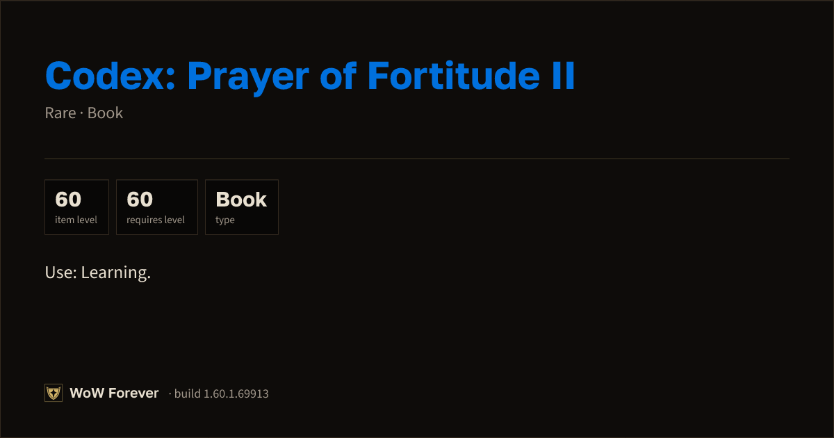 The preview card for Codex: Prayer of Fortitude II - Rare Book