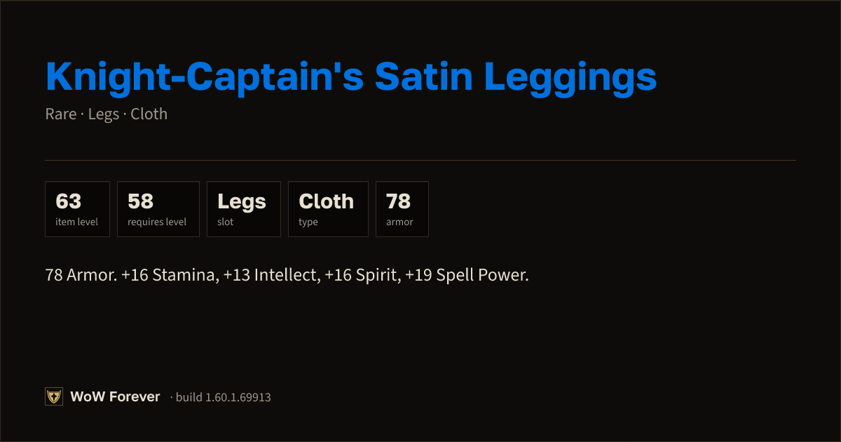 The preview card for Knight-Captain's Satin Leggings - Rare Cloth Legs