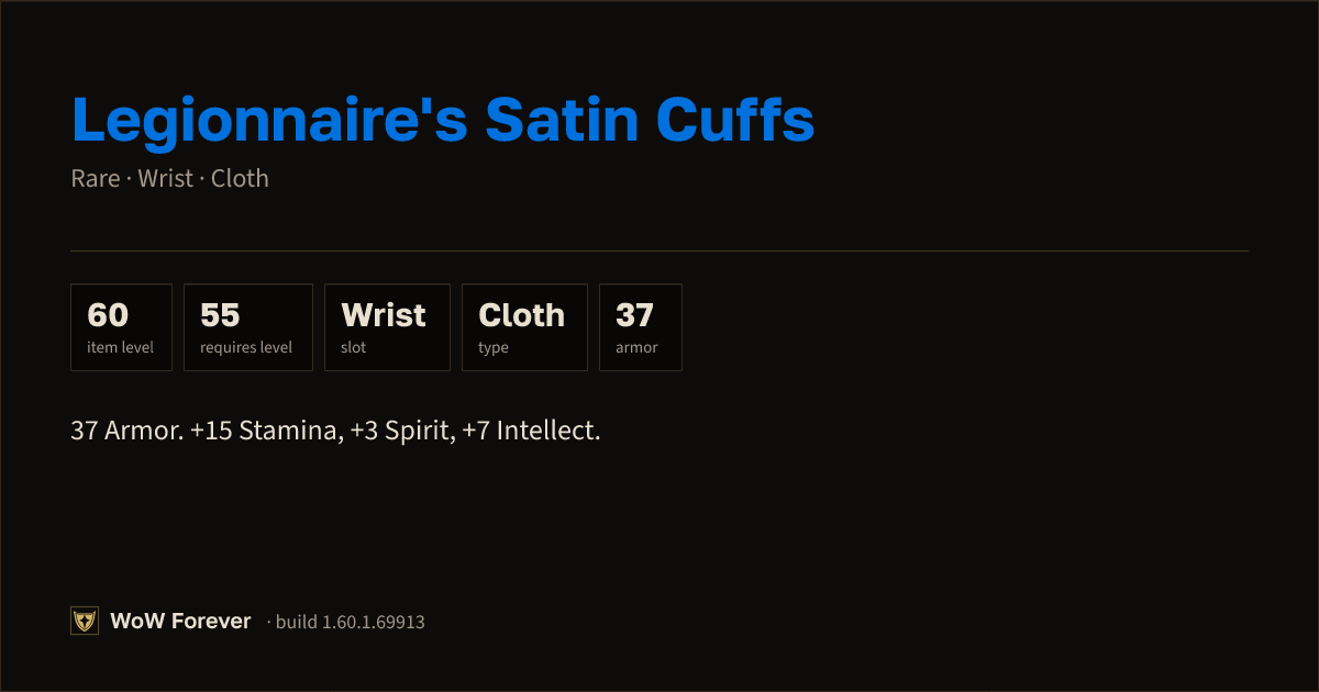 The preview card for Legionnaire's Satin Cuffs - Rare Cloth Wrist