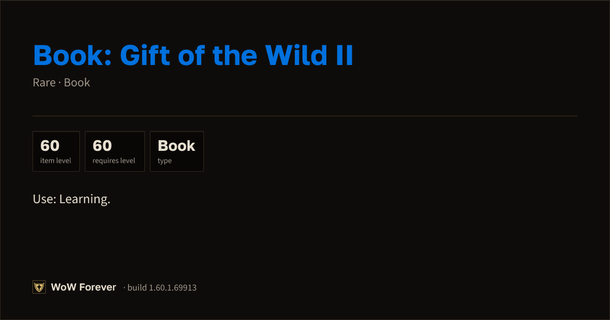 The preview card for Book: Gift of the Wild II - Rare Book