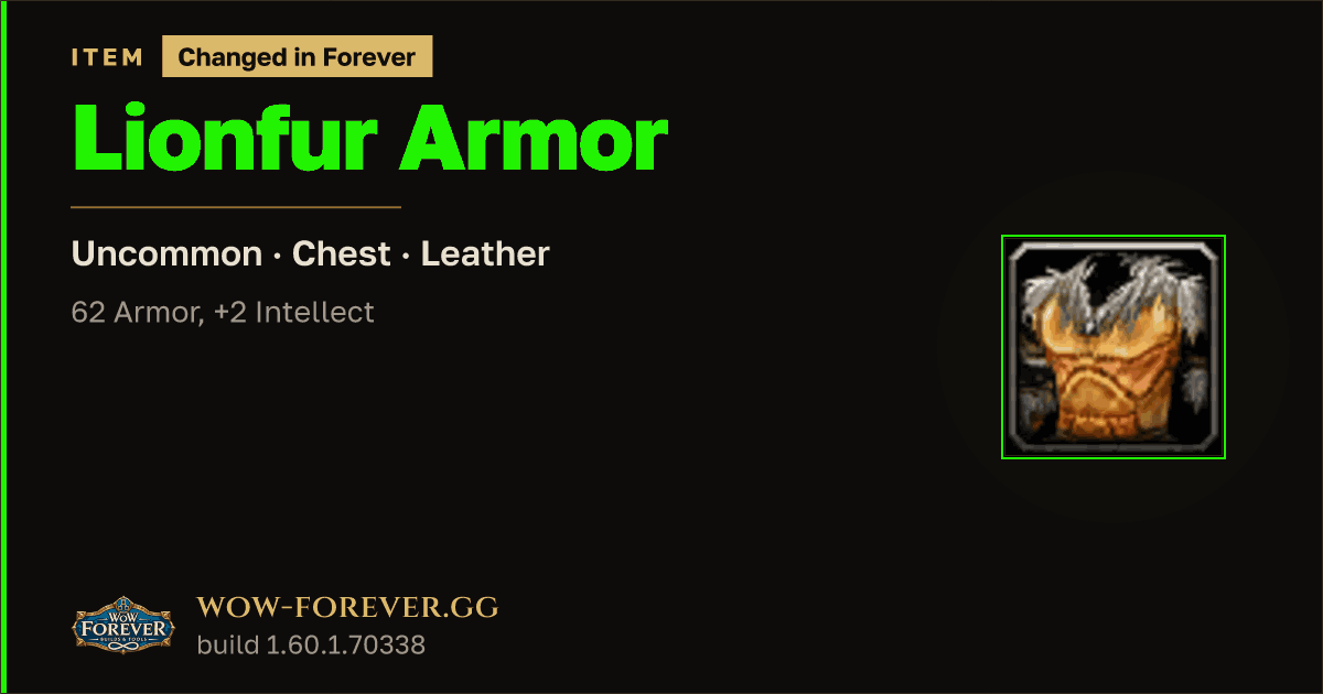 The preview card for Lionfur Armor