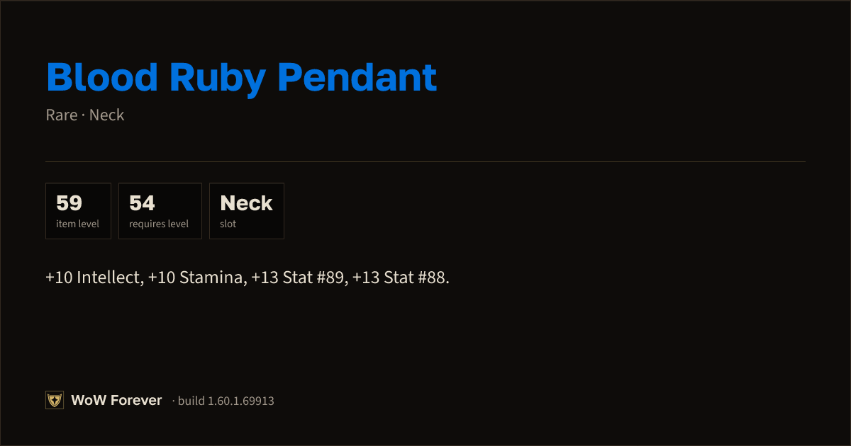 The preview card for Blood Ruby Pendant - Rare Necklace, Item Level 59