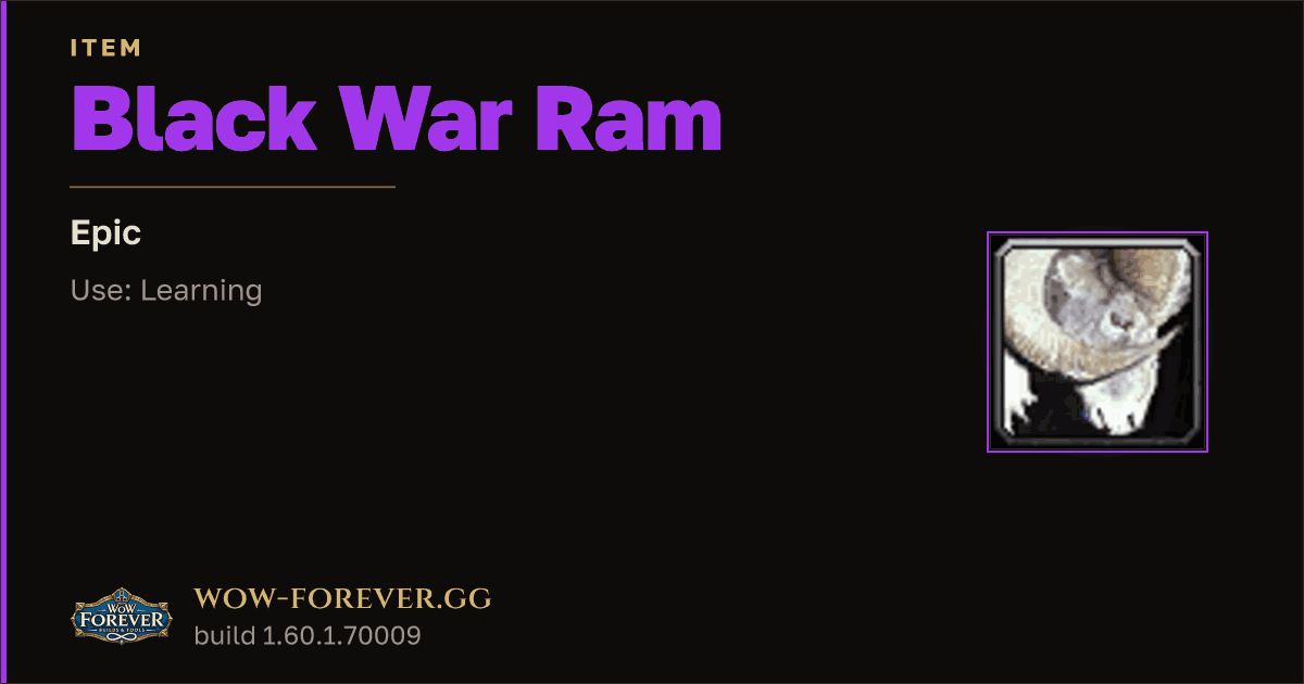 The preview card for Black War Ram - Epic Item, Item Level 40