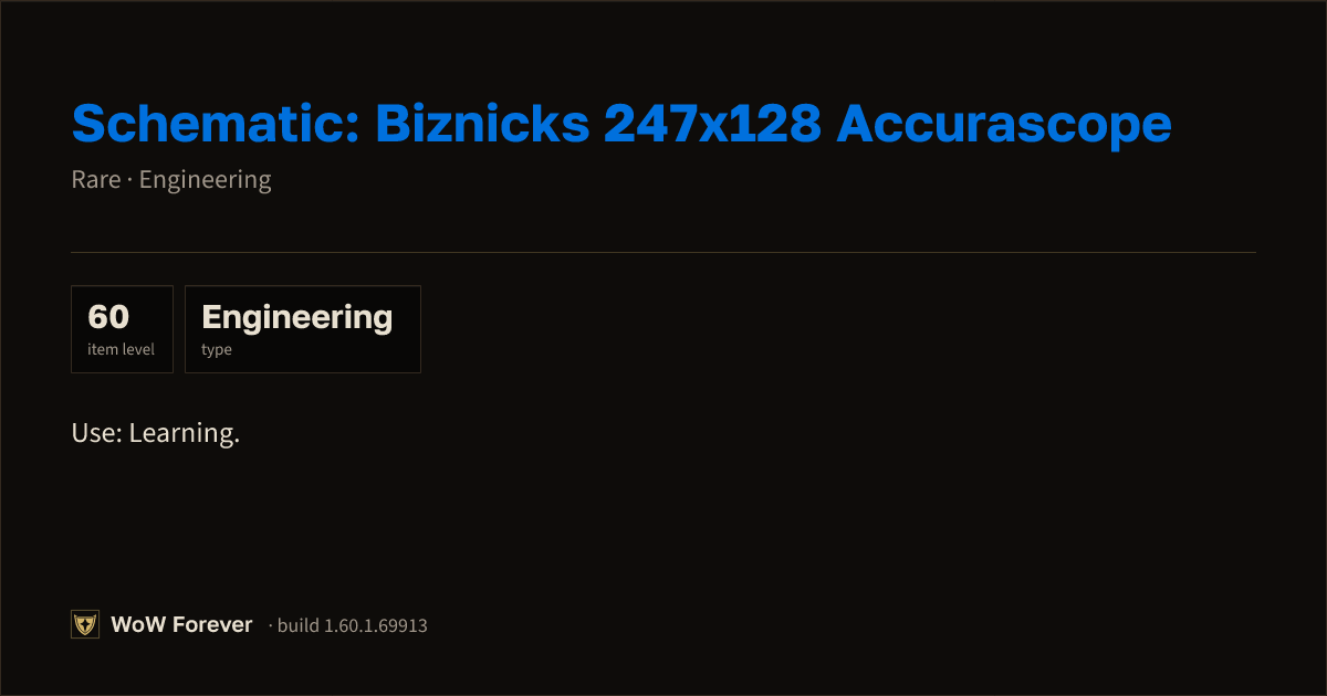 The preview card for Schematic: Biznicks 247x128 Accurascope - WoW Forever Item