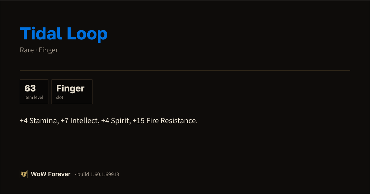 The preview card for Tidal Loop - Rare Ring, Item Level 63