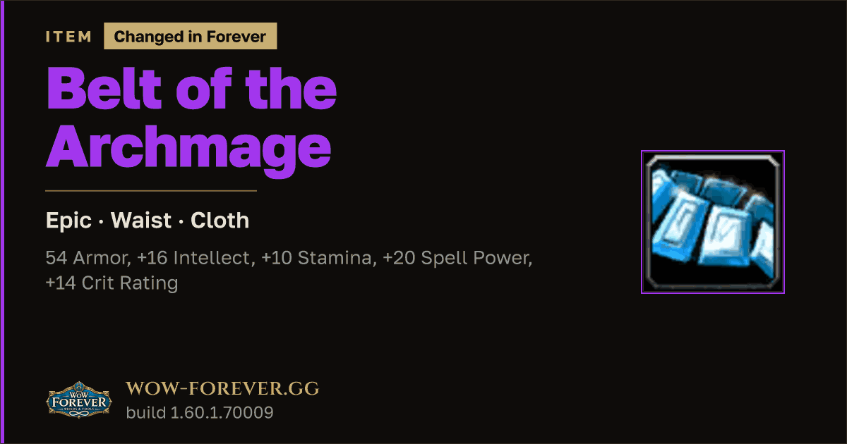 The preview card for Belt of the Archmage - Epic Cloth Waist