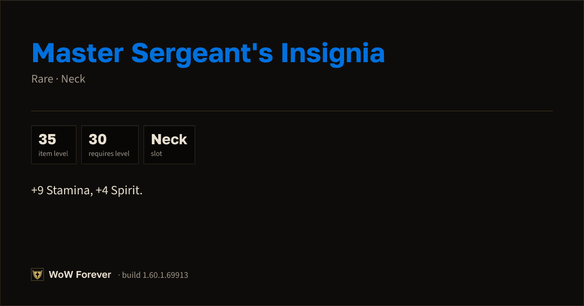 The preview card for Master Sergeant's Insignia (Item level 35)