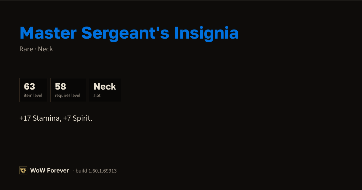 The preview card for Master Sergeant's Insignia (Item level 63)