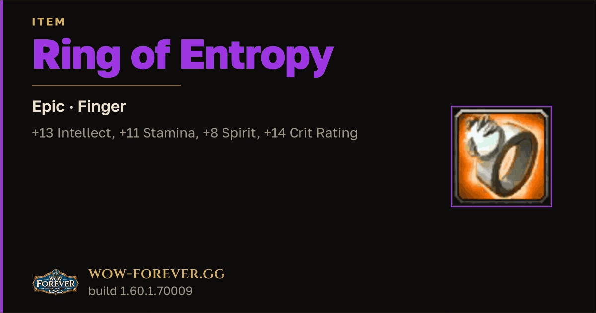 The preview card for Ring of Entropy - Epic Ring, Item Level 66