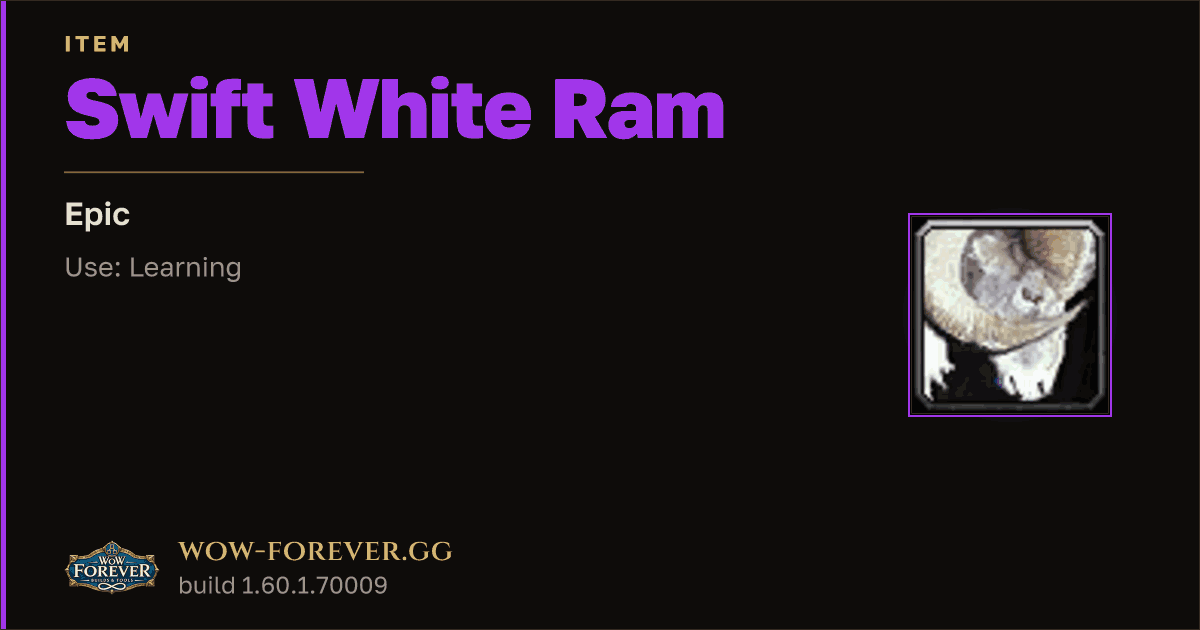 The preview card for Swift White Ram - Epic Item, Item Level 60