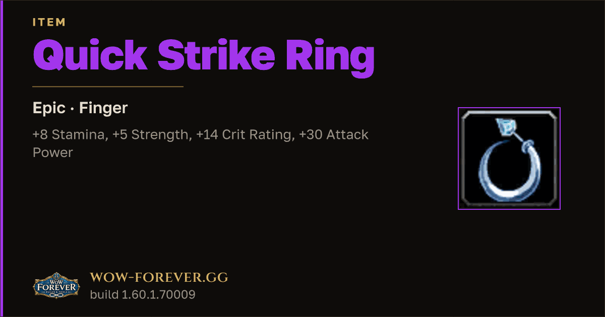 The preview card for Quick Strike Ring - Epic Ring, Item Level 67