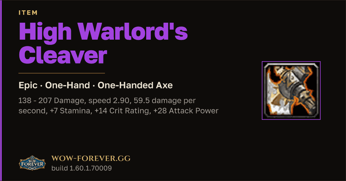 The preview card for High Warlord's Cleaver - Epic One-Hand Axe