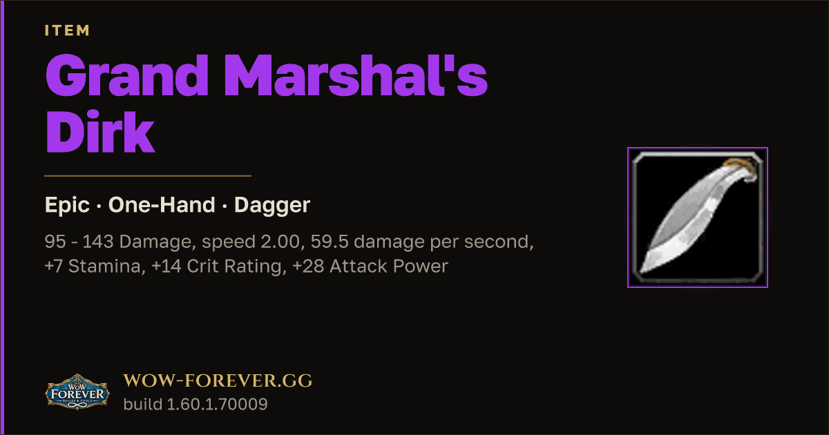 The preview card for Grand Marshal's Dirk - Epic One-Hand Dagger