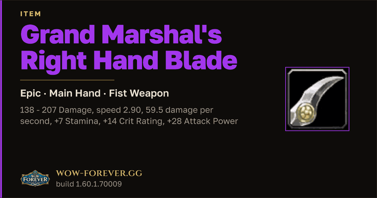 The preview card for Grand Marshal's Right Hand Blade - WoW Forever Item