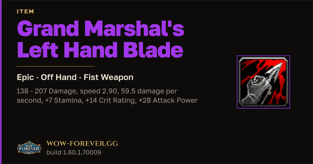 The preview card for Grand Marshal's Left Hand Blade - WoW Forever Item