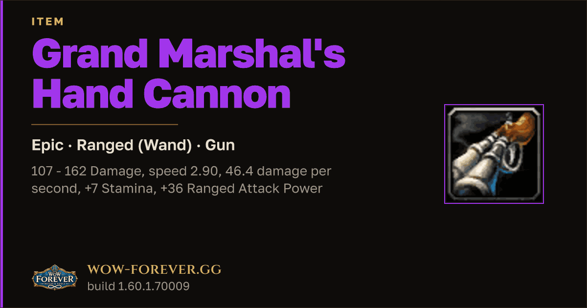 The preview card for Grand Marshal's Hand Cannon - Epic Gun