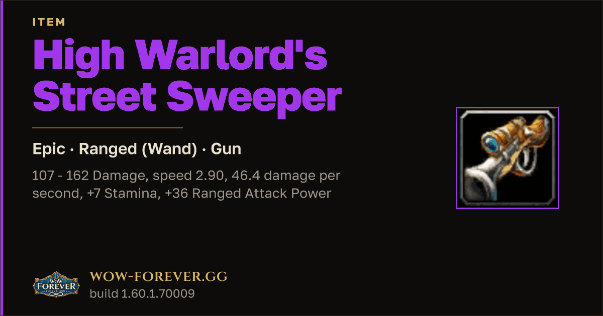 The preview card for High Warlord's Street Sweeper - Epic Gun
