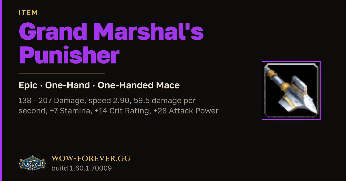 The preview card for Grand Marshal's Punisher - Epic One-Hand Mace