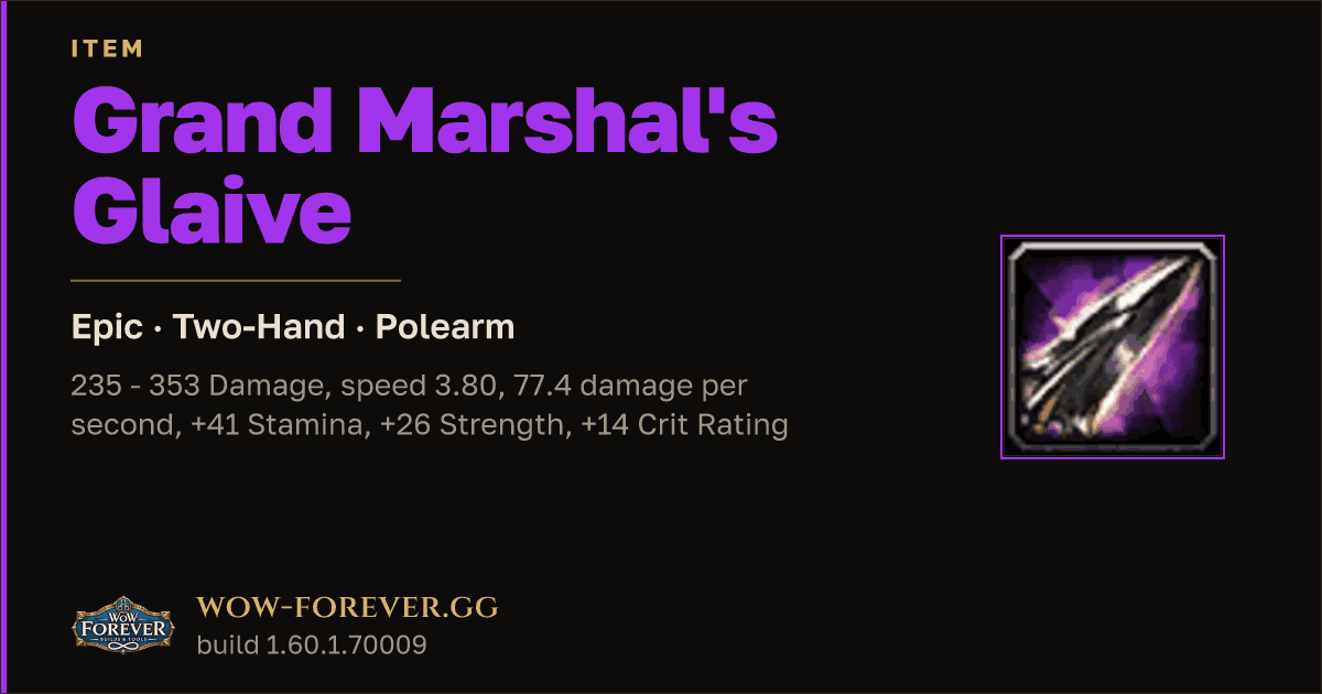 The preview card for Grand Marshal's Glaive - Epic Two-Hand Polearm