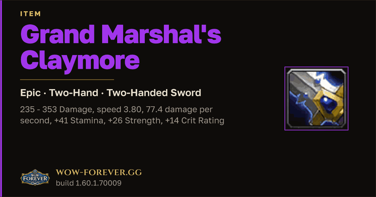 The preview card for Grand Marshal's Claymore - Epic Two-Hand Sword