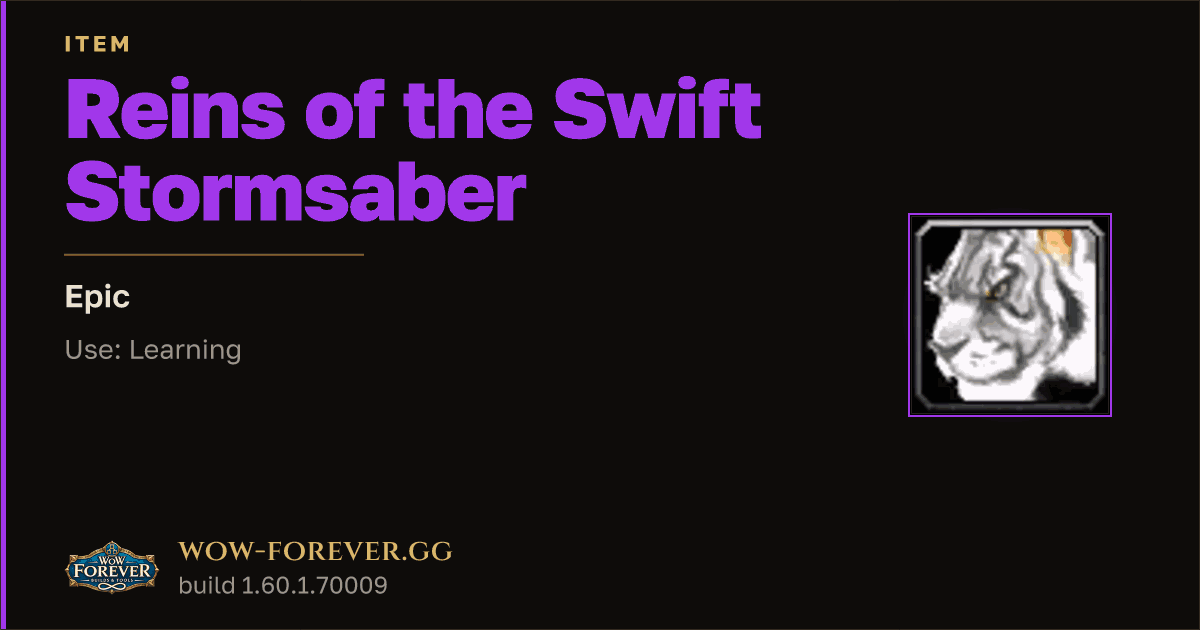 The preview card for Reins of the Swift Stormsaber - Epic Item