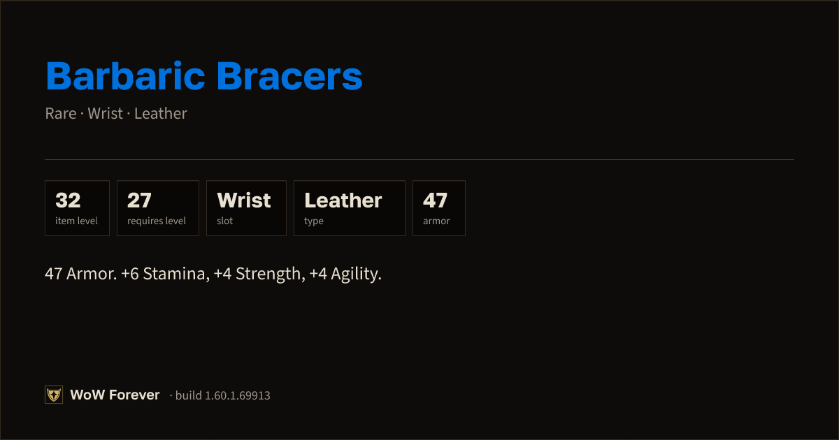 The preview card for Barbaric Bracers - Rare Leather Wrist