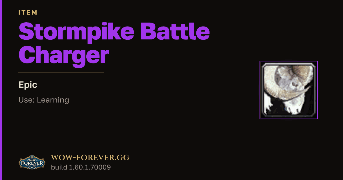 The preview card for Stormpike Battle Charger - Epic Item, Item Level 60