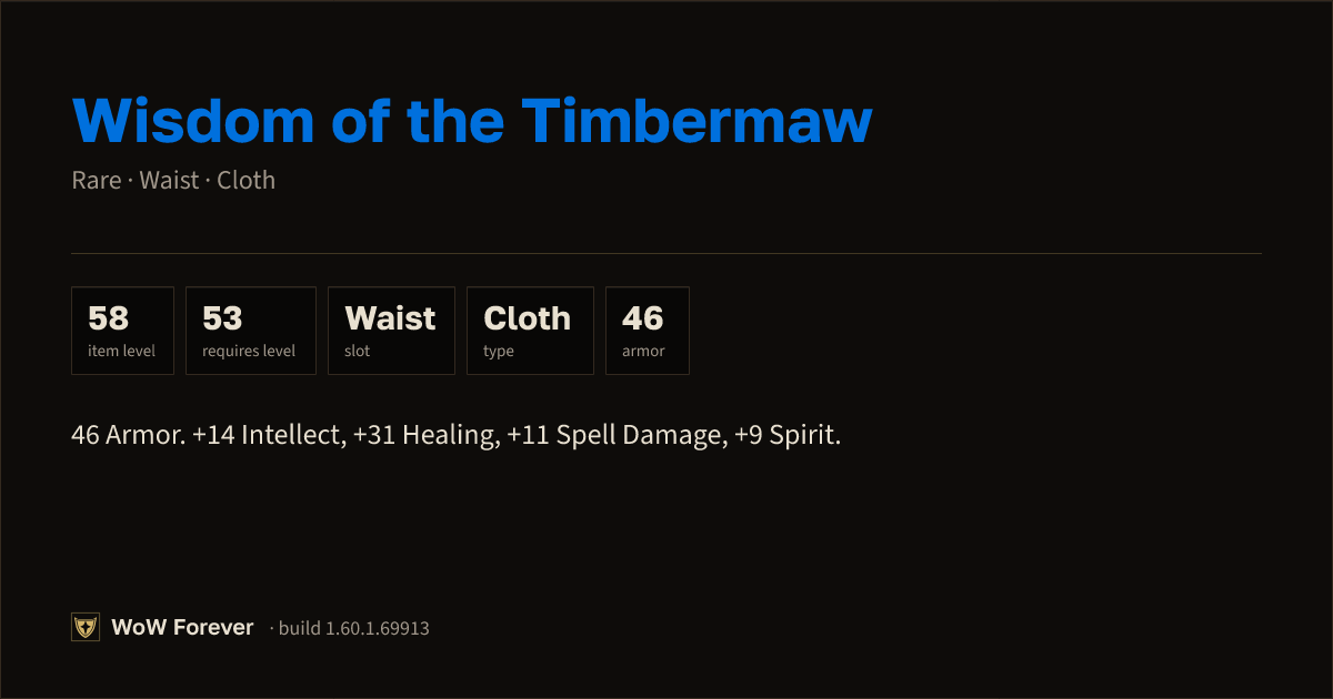 The preview card for Wisdom of the Timbermaw - Rare Cloth Waist