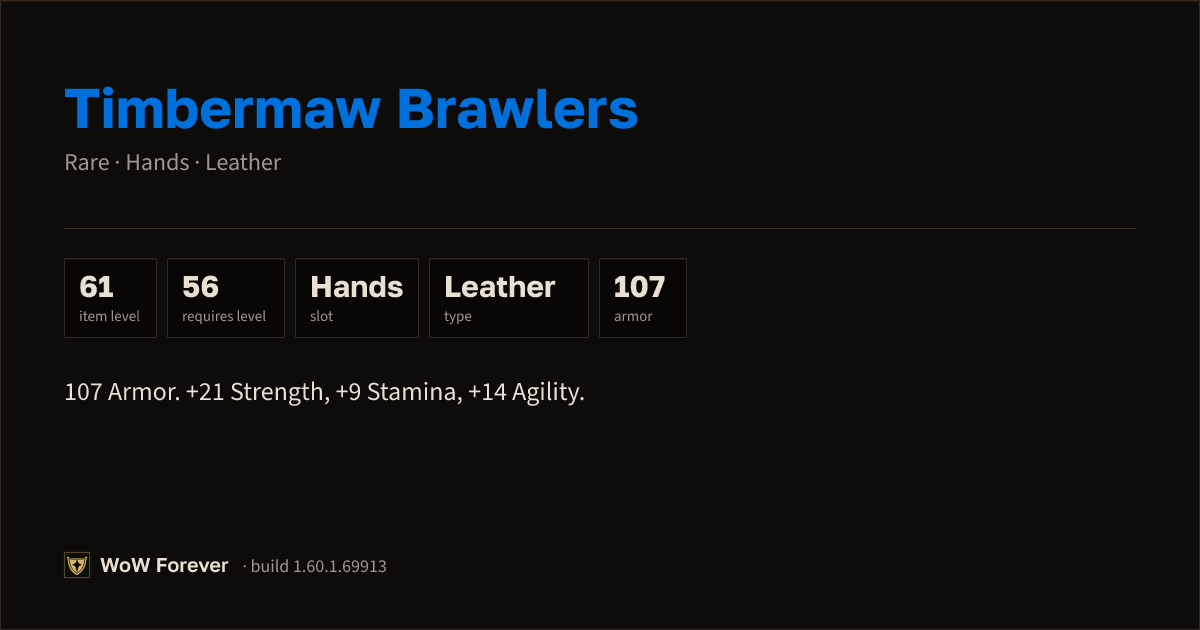 The preview card for Timbermaw Brawlers - Rare Leather Hands