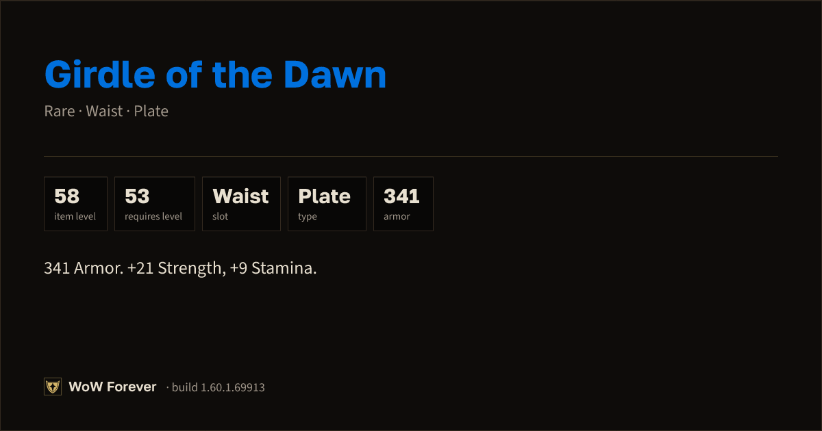 The preview card for Girdle of the Dawn - Rare Plate Waist