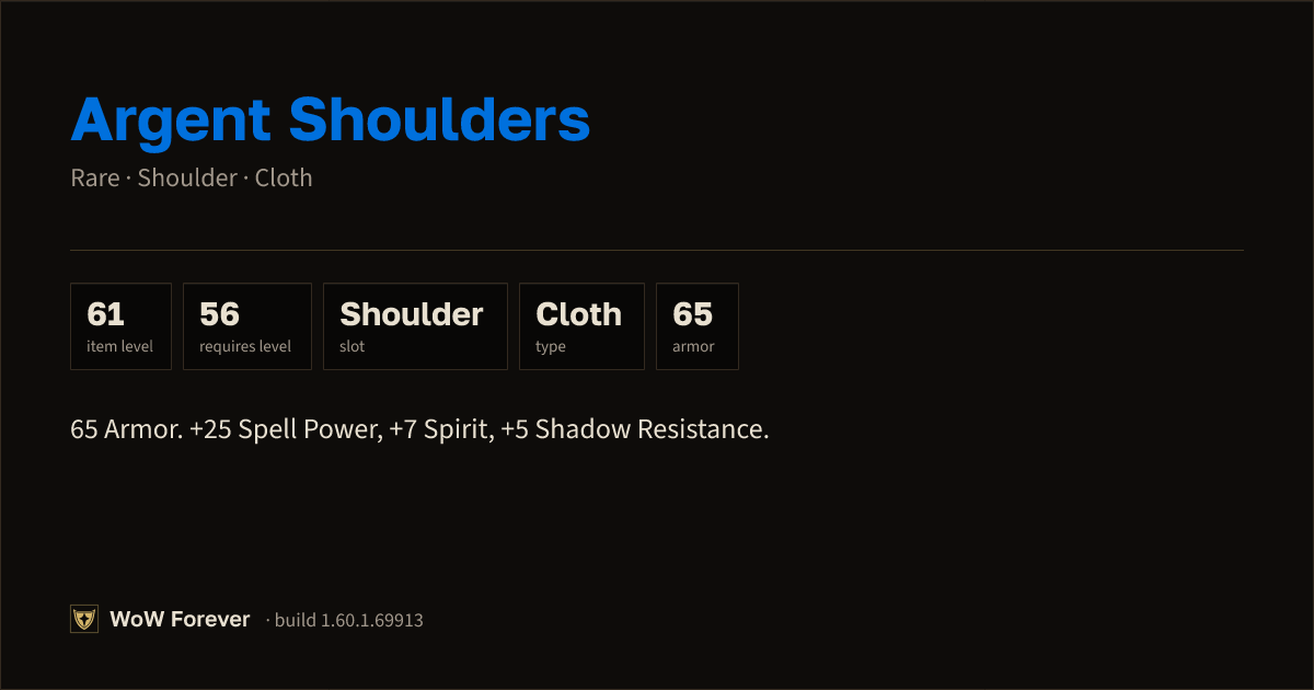 The preview card for Argent Shoulders - Rare Cloth Shoulder