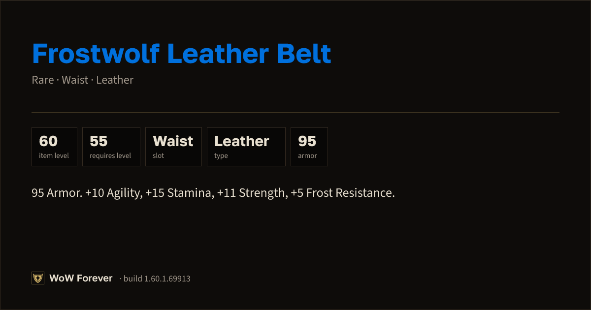 The preview card for Frostwolf Leather Belt - Rare Leather Waist