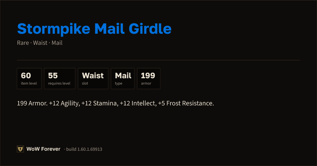 The preview card for Stormpike Mail Girdle - Rare Mail Waist