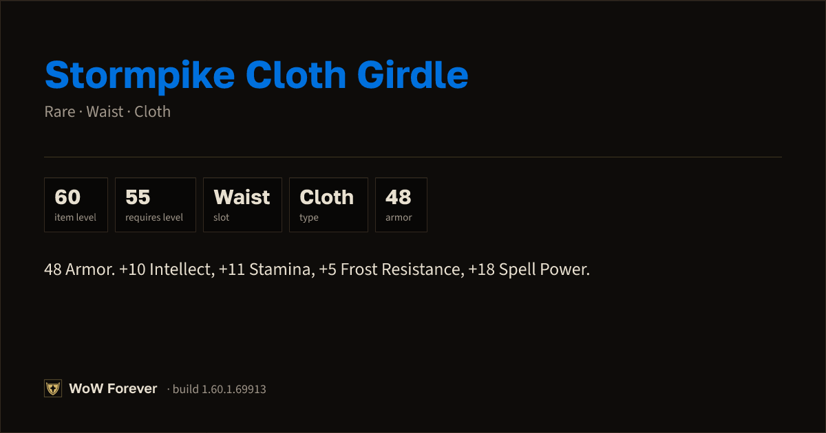 The preview card for Stormpike Cloth Girdle - Rare Cloth Waist