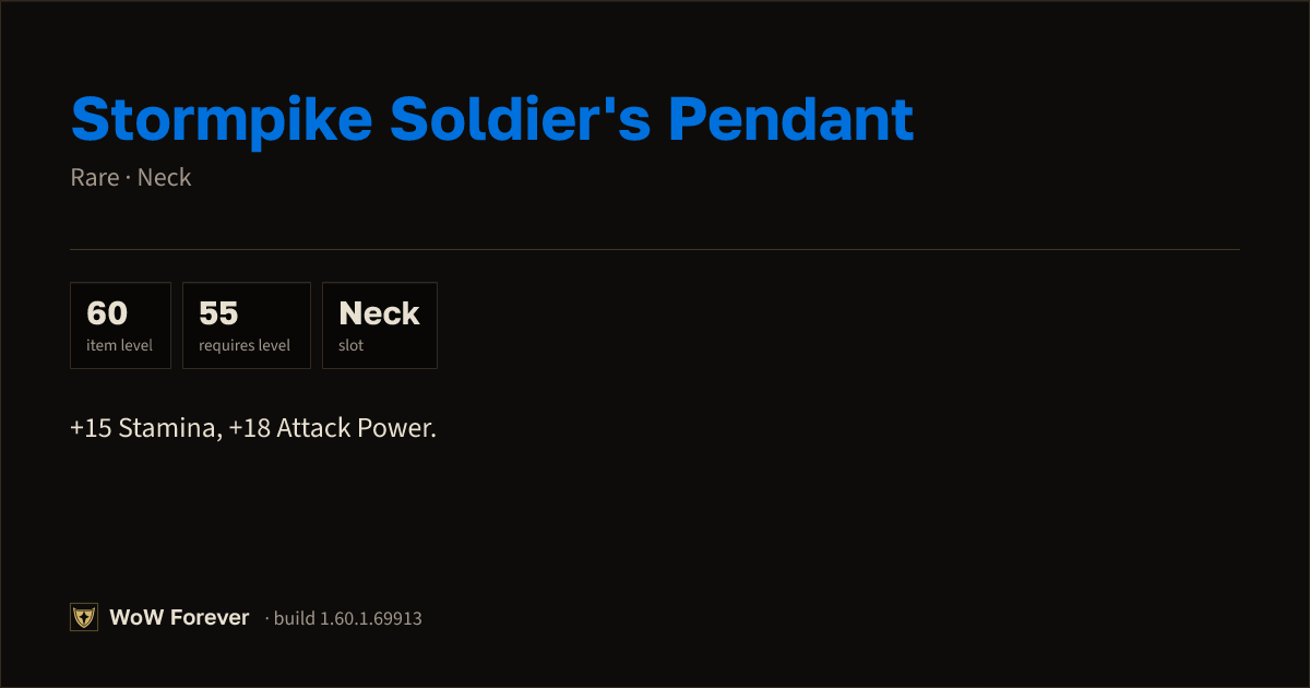 The preview card for Stormpike Soldier's Pendant - Rare Necklace