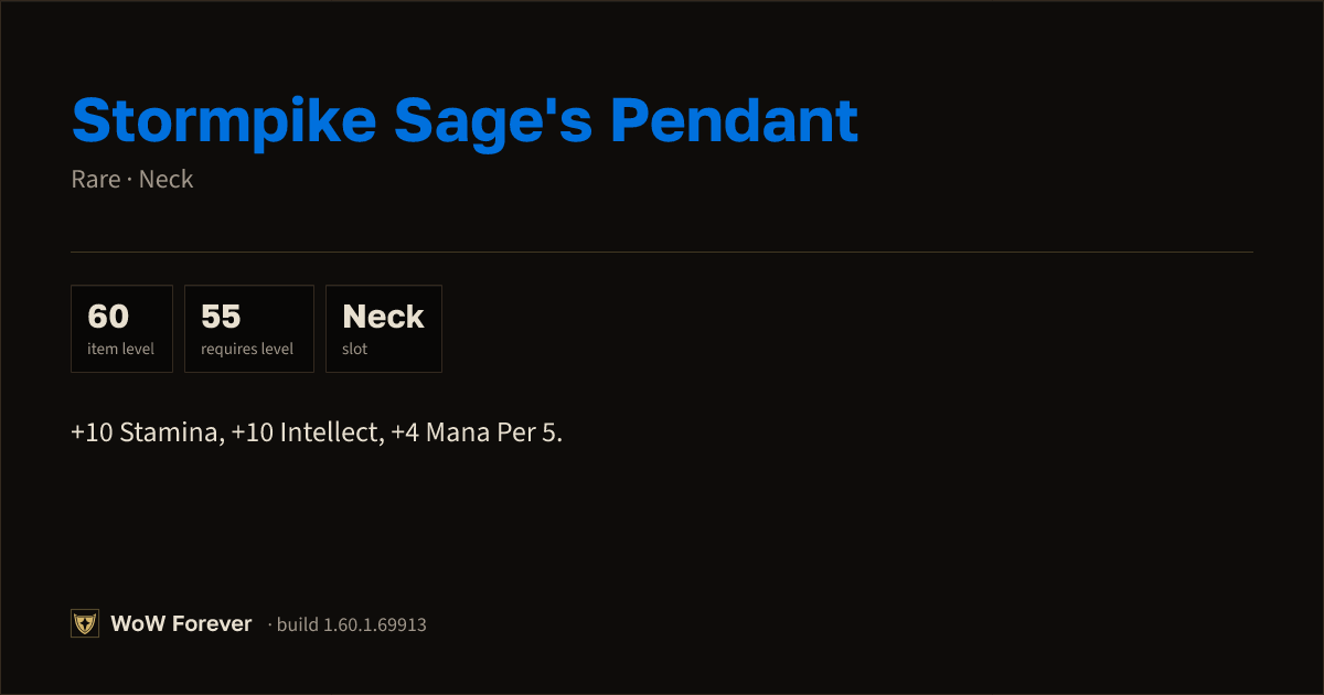 The preview card for Stormpike Sage's Pendant - Rare Necklace