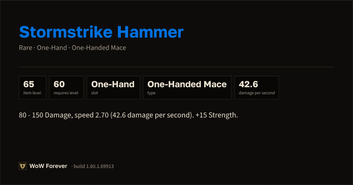 The preview card for Stormstrike Hammer - Rare One-Hand Mace
