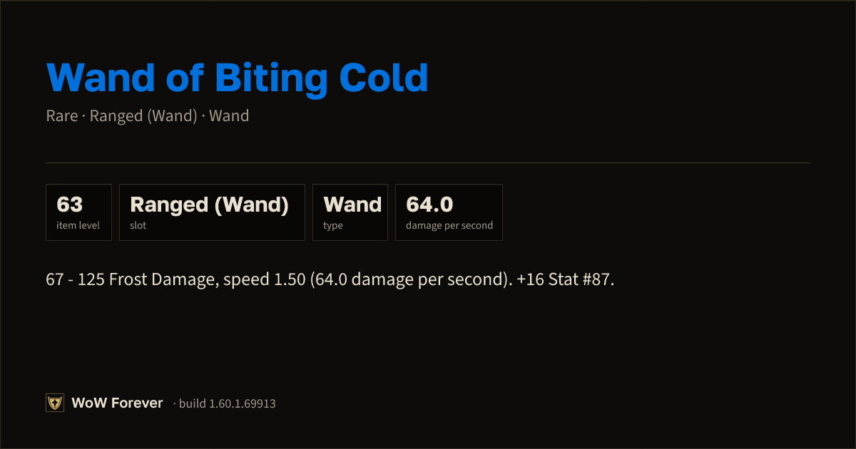 The preview card for Wand of Biting Cold - Rare Wand, Item Level 63