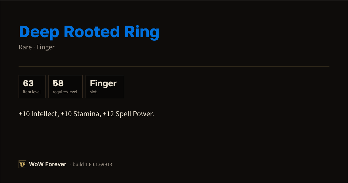 The preview card for Deep Rooted Ring - Rare Ring, Item Level 63