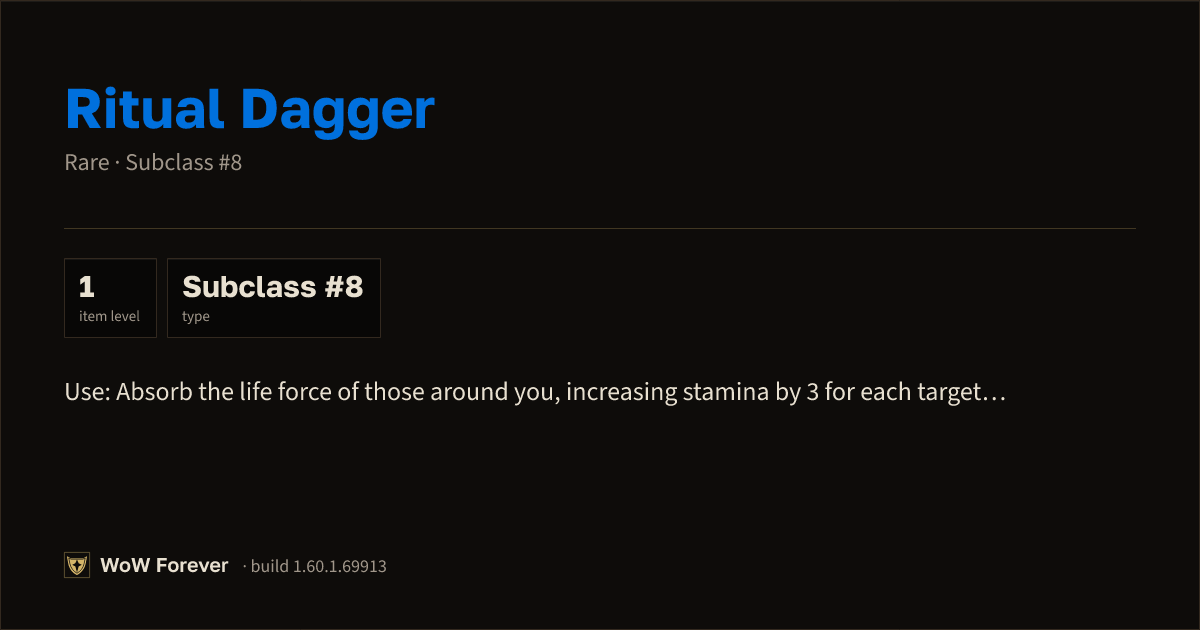 The preview card for Ritual Dagger - Rare Consumable, Item Level 1