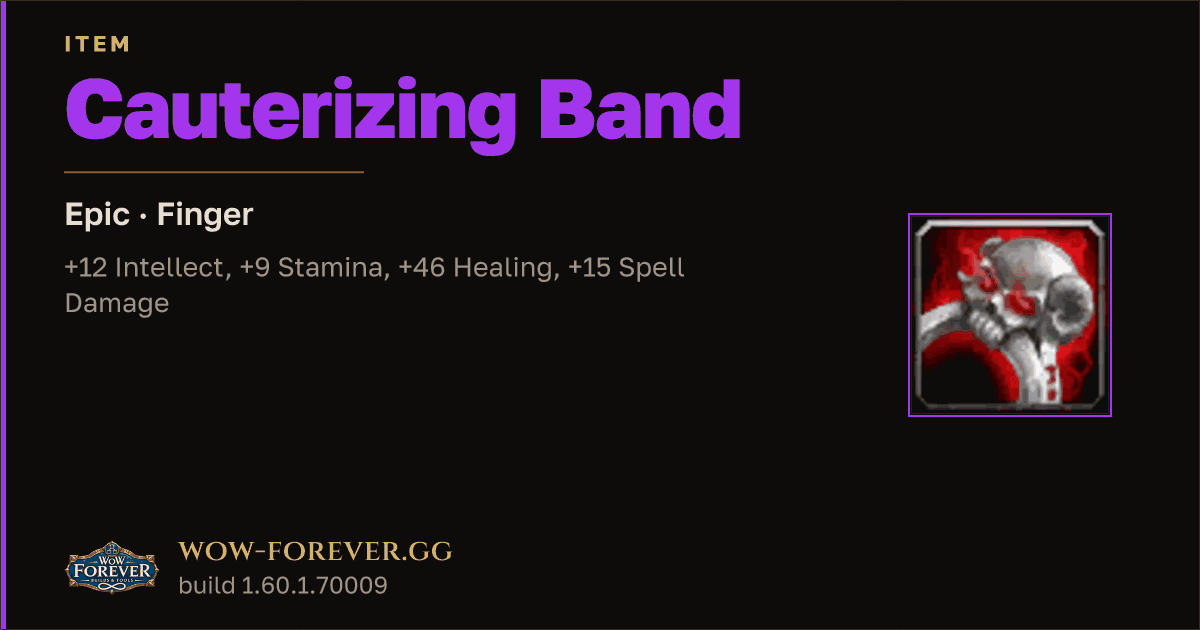 The preview card for Cauterizing Band - Epic Ring, Item Level 71