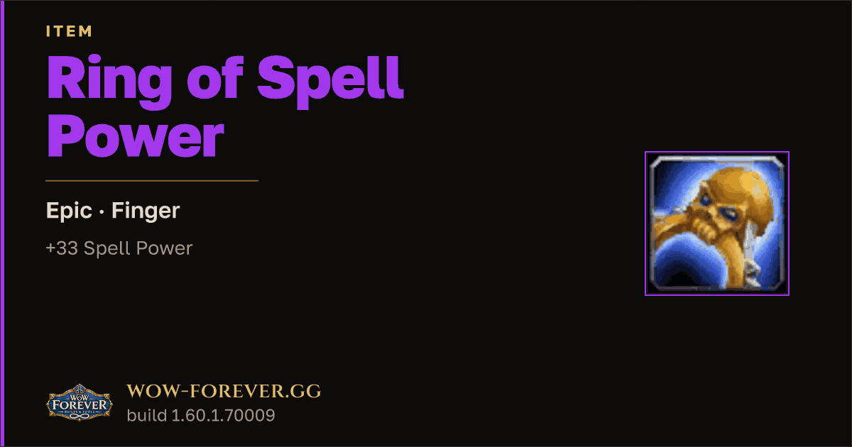 The preview card for Ring of Spell Power - Epic Ring, Item Level 66