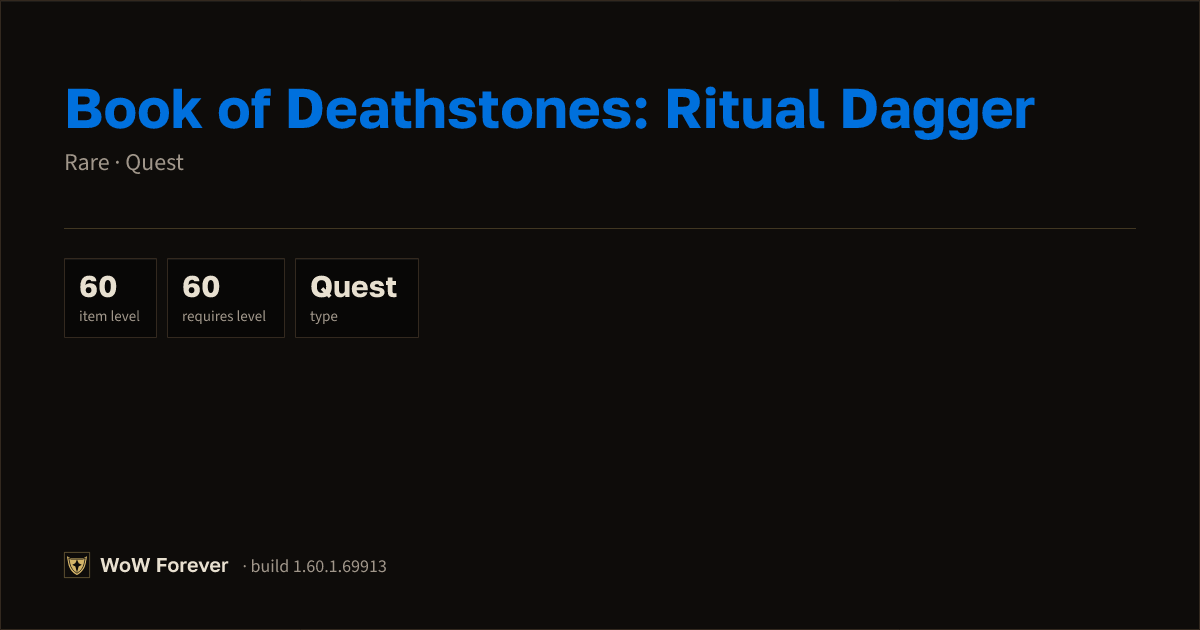 The preview card for Book of Deathstones: Ritual Dagger - WoW Forever Item