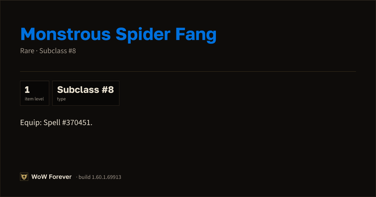 The preview card for Monstrous Spider Fang - Rare Consumable