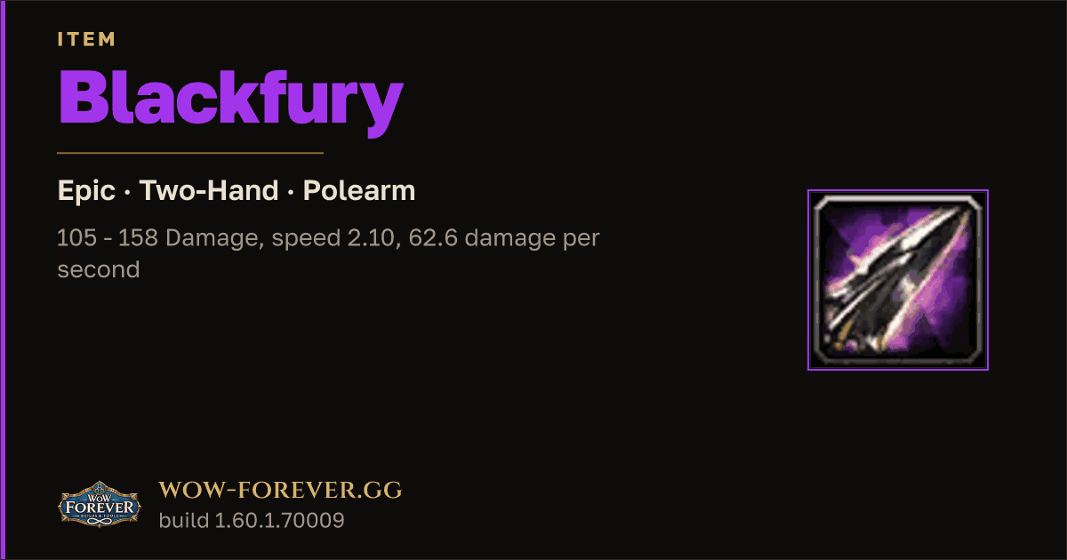 The preview card for Blackfury - Epic Two-Hand Polearm, Item Level 66