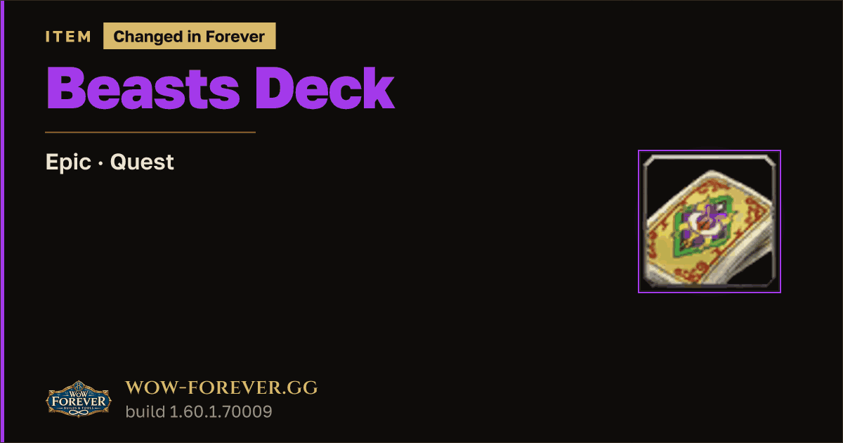 The preview card for Beasts Deck - Epic Quest Item, Item Level 1