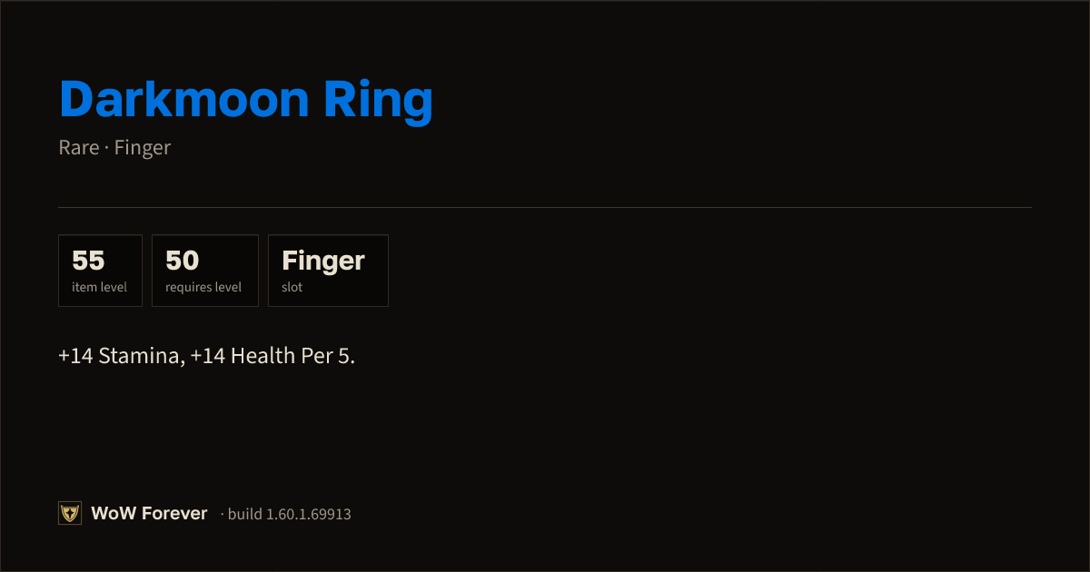 The preview card for Darkmoon Ring - Rare Ring, Item Level 55