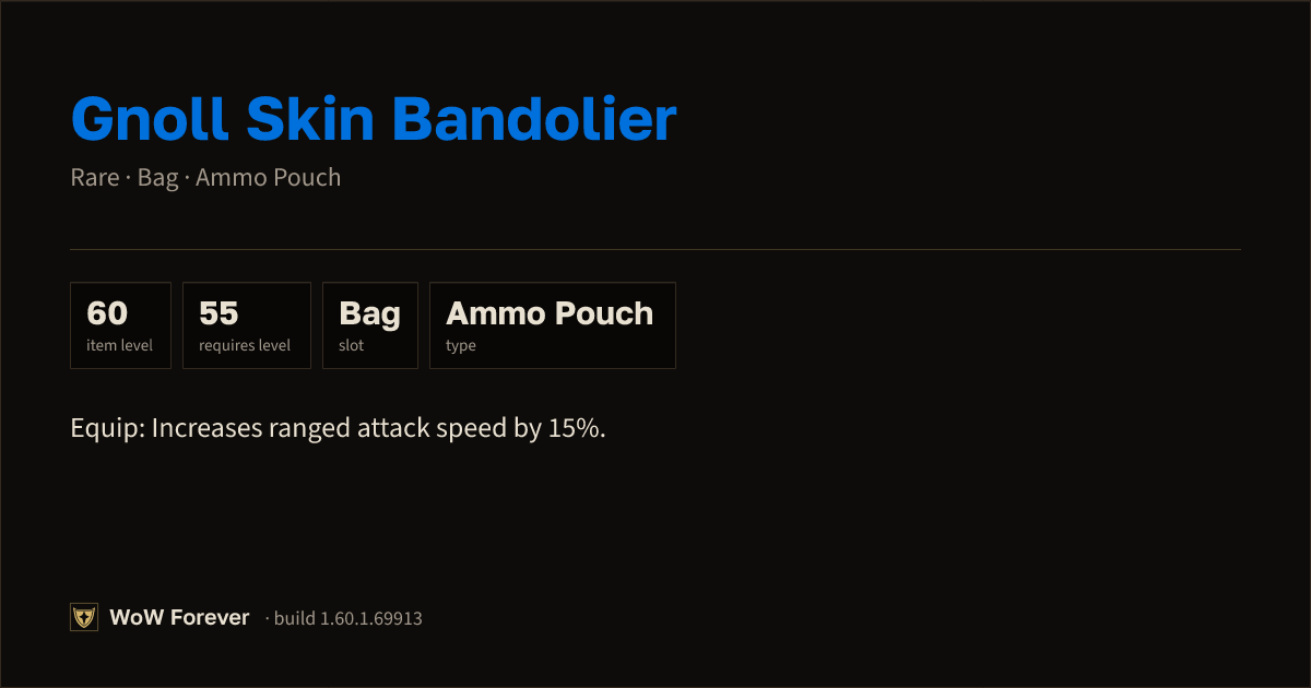 The preview card for Gnoll Skin Bandolier - Rare Ammo Pouch