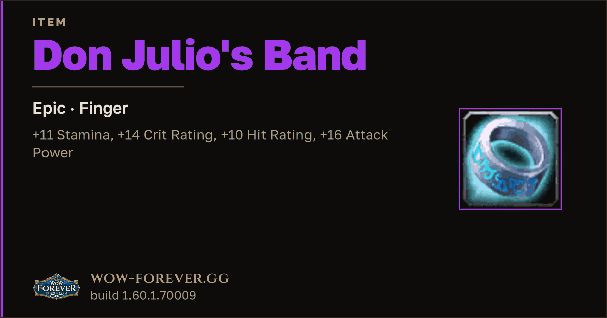 The preview card for Don Julio's Band - Epic Ring, Item Level 65